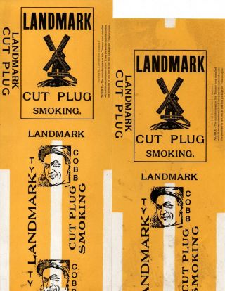 Rare 1940s Landmark Cut Plug Tobacco Label (2) Ty Cobb Overstrikes