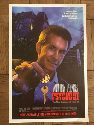 Rare “psycho 3” Vhs Release Movie Poster 12x 18