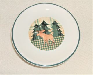 Moose Country 4 Luncheon Plates 7.  5 " Tienshan Folk Craft Stoneware Rare Version
