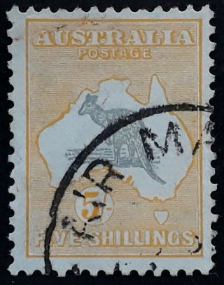 Rare 1932 - Australia 5/ - Grey&yell Kangaroo Stamp Cofawmk - Short Spencers