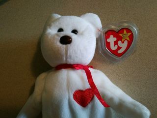 Rare Ty Beanie Baby Valentino Bear Misprinted with Brown Nose 2