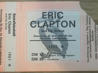 RARE ERIC CLAPTON CREAM NOV 28 1974 FRANKFURT SHOW PHORA TICKET STUB 2