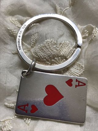 Tiffany Solid Silver & Ceramic Key Ring.  20.  5 Grams & V Rare.  Ace Of Hearts.