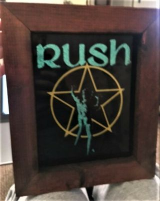 Rare Framed Rush Picture Carnival Glass Starman Foil Picture,  In Rustic Frame