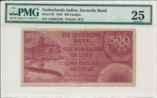 Javasche Bank Netherlands Indies 500 Gulden 1946 Rare Pmg 25