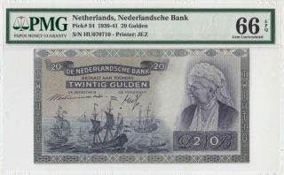 1939 - 41 Netherlands 20 Gulden " Rare " 070710 ( (pmg 66 Epq))