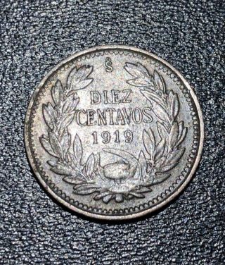 1919 S Republic Of Chile Silver 10 Centavos 10 Cent 10c Rare Coin