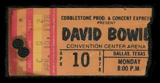 1978 - David Bowie - Rare - Dallas Texas - Concert Ticket Stub