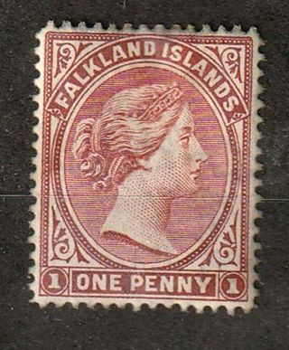 Falkland Islands Rare Classic I 1 One Penny Vivid Claret W/gum 1894 $850