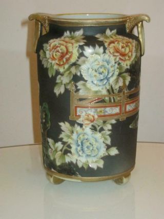 Stunning Rare Antique Hand Painted Enamel Noritake Porcelain Footed Vase