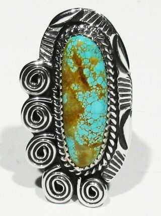 Large Signed Navajo 925 Silver Rare Natural Nevada 8 Spiderweb Turquoise Ring 7