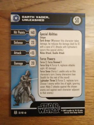 Star Wars Miniatures The Force Unleashed 32 Darth Vader Unleashed Very Rare