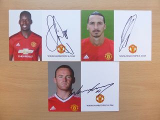Paul Pogba & Zlatan Ibrahimovic & Wayne Rooney Signed Man Utd Club Cards - Rare