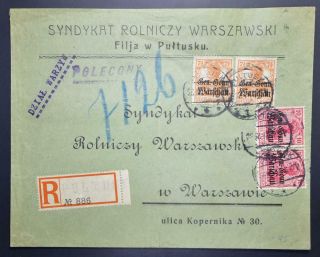 Germany In Occupied Poland 1918,  $$$,  Rare Com Reg Cover Pultuski To Look,  Polska