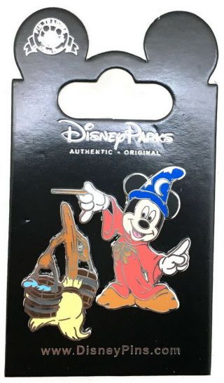 2009 Disney Sorcerer Mickey And Broom Set Of 2 Pins Rare W2