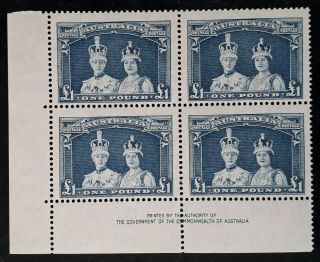 Rare 1949 Australia Imp Blk 4x£1.  00 Blue Slate Coronation Robes Stamps Thin Ppr