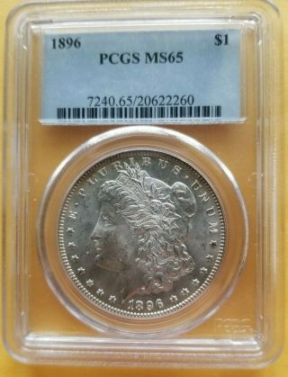 1896 Pcgs Ms 65 Morgan Silver Dollar Rare Beauty Blast White Obv & Rev Some Pl
