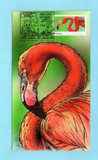 U.  S.  Fdc 2707 Rare Bevil Cachet - The Flamingo From The Wild Animals Set