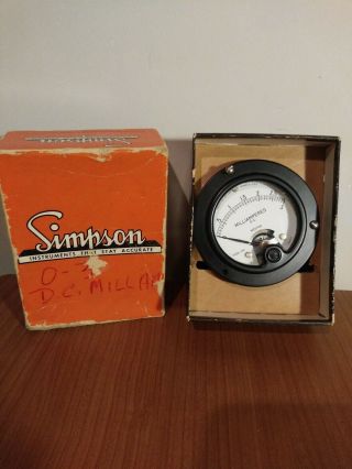 Vintage Nos Simpson Panel Meter Tester Milliamperes 0 - 3 Direct Current Rare 1502