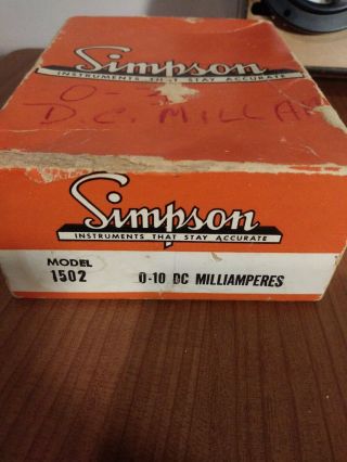 Vintage NOS Simpson Panel Meter Tester Milliamperes 0 - 3 Direct Current Rare 1502 3