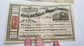 2 Sequential The Peoples Gold And Silver Mining Certificate 1865 California Rare 3