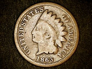 1863 Copper Nickel Indian Head Cent Rare Older Error Reverse Die Crack