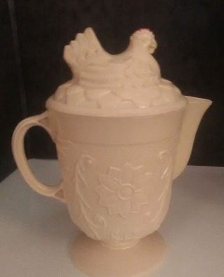 RARE 1950 ' s IDEAL TOY COMPANY PLASTIC OFF WHITE PITCHER W/ REMOVABLE CHICKEN LID 2