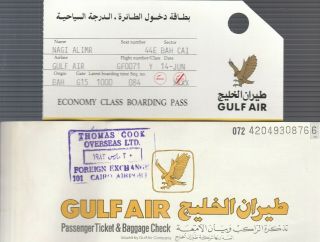 Uae - Qatar Rare Passenger Ticket & Baggage Check With Boarding Pass Gulf Air 1983