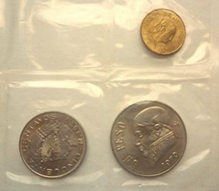 1970 MEXICO - COMPLETE UNC COIN SET (4) - 5,  20,  50 CENTAVOS & PESO - RARE 4