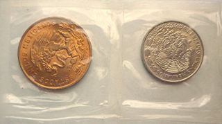 1970 MEXICO - COMPLETE UNC COIN SET (4) - 5,  20,  50 CENTAVOS & PESO - RARE 5