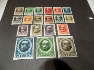 1919 Set Of 19 Bavaria/bayern Over Printed German Stamps In Rare Mnh