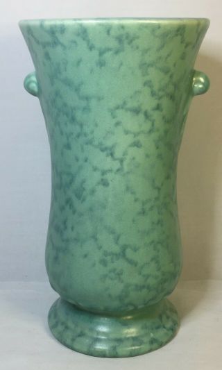 Vintage Rum Rill Art Deco Pottery Vase,  Rare Green Marbled Bead Knobs/handles