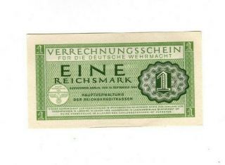 Xx - Rare 1 Reichsmark Nazi Wehrmacht Army War Note 1944 Unc Swastika