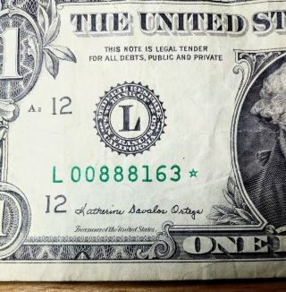 1988 Rare L Series $1 One Dollar Bill Frn Star Note Very Low Serial Number Poker