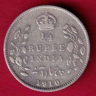 British India - 1910 - Edward Vii - 1/4 Rupee - Rare Silver Coin Bc19