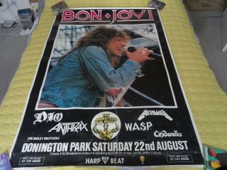 Bon Jovi 60x40 " Rare Poster 1987 22nd August Donington Park Metallica Wasp Dio