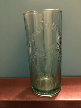 Rare Collectible Tall Green Glass Property Of Coca Cola & Coke Embossed Tumbler