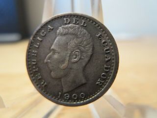 1900 Rare Toned Silver.  800 Ecuador Coin World Money 1 Decimo De Sucre