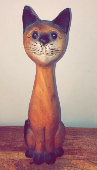 Vintage Antique Wooden Very Tall Cat Kitten 19th Century Carved Folk Shaker Rare