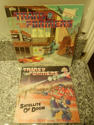 2 Rare 1985 Kids Stuff Transformers Satellite Of Doom 1986 Car Show Blow Up Book