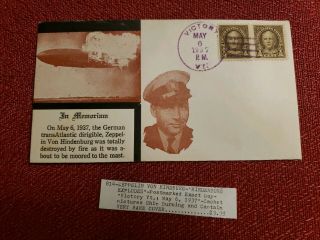 Postal History Us Rare Postmarked Cover With Day The Hindenburg Crashed 1937