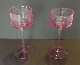 Wedgwood,  Ronald Stennett Wilson Rare Pink Glass Brancaster Candlesticks