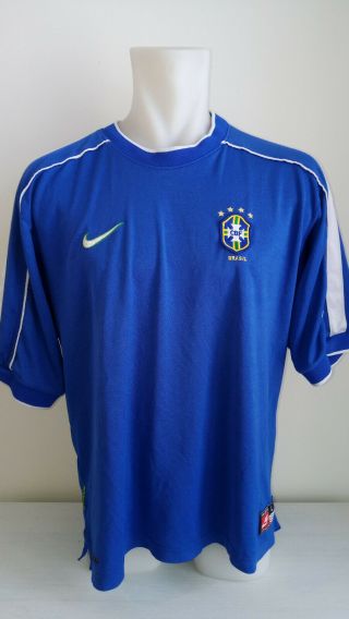 Jersey Shirt Nike Brasil Brazil Wc France 1998 Away L Rare N0 Ronaldo Era
