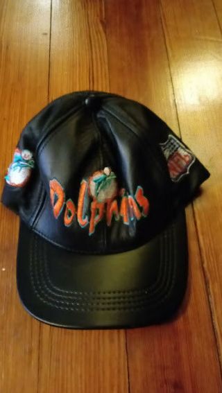 Vintage Miami Dolphins Black Leather Snapback Hat Nfl Emblem Cap,  Rare