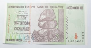 Rare 2008 50 Trillion Dollar - Zimbabwe - Uncirculated Note - 100 Series 709