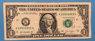 2013 $1 One Dollar Bill Fancy Low Serial Repeater Rare Trinary Note FRN US 3