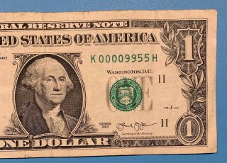 2013 $1 One Dollar Bill Fancy Low Serial Repeater Rare Trinary Note FRN US 4
