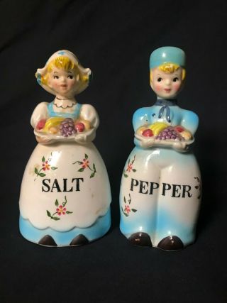 Rare Large Dutch Girl And Boy Salt Pepper Shakers Dutch Kitchen