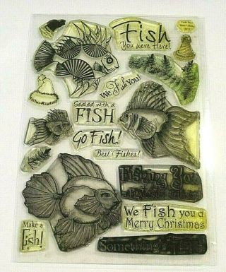 Marks Finest Papers Stamp Set " Fish You Were Here " Rare Retired Tropical Puns