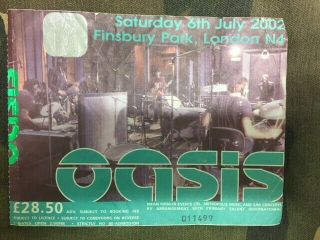 Oasis Rare Gig Ticket Finsbury Park 6th July 2002
